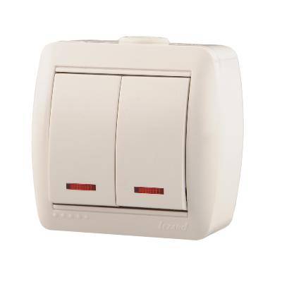 Выключатель Белый Открытой установки 2-х клавишный С подсветкой Lezard (10)