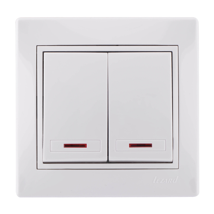 Выключатель Белый Скрытой установки 2-х клавишный С подсветкой   Lezard(10)