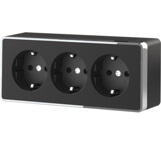 Розетка Черный/хром Открытой установки 3-х мест с заземлением и шторками Gallant W5073135 (5)