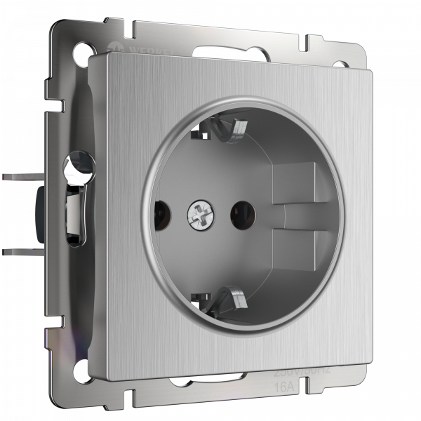 Розетка Серебряный рифленый Скрытой установки 1 местная С заземлением W1171009 Werkel(10)