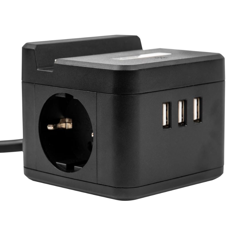 Удлинитель серии Standard, с/з, шнур 1,5м,2 гнезда, 3 USB, 16А, держ для тел Чер S-GCD2-1,5SBUH (32)