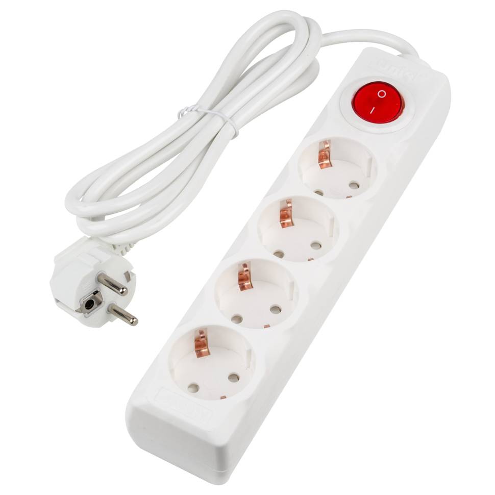 Удлинитель серии Ultra, шнур 1,5м., 4 гнезда, 16A, с/з. Белый. TM Uniel (10)