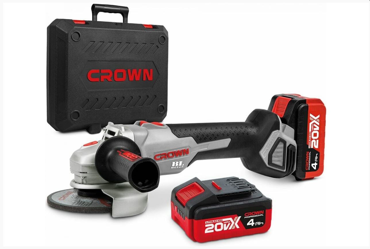 Аккумуляторная угловая шлифовальная машина BL CROWN CT23001-125HX-4 BMC 20В, 125мм, 2*4.0Ач, кейс