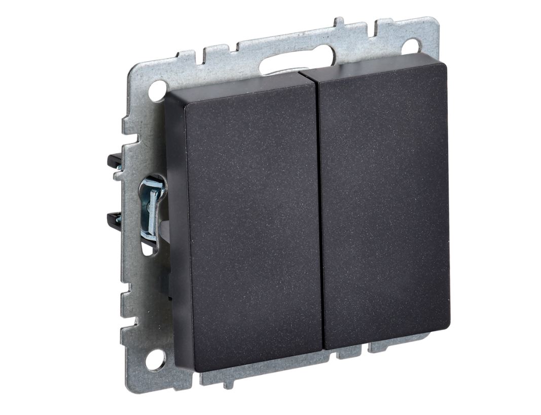 Черный выключатель двухклавишный 10А ВС10-2-0-БрЧ