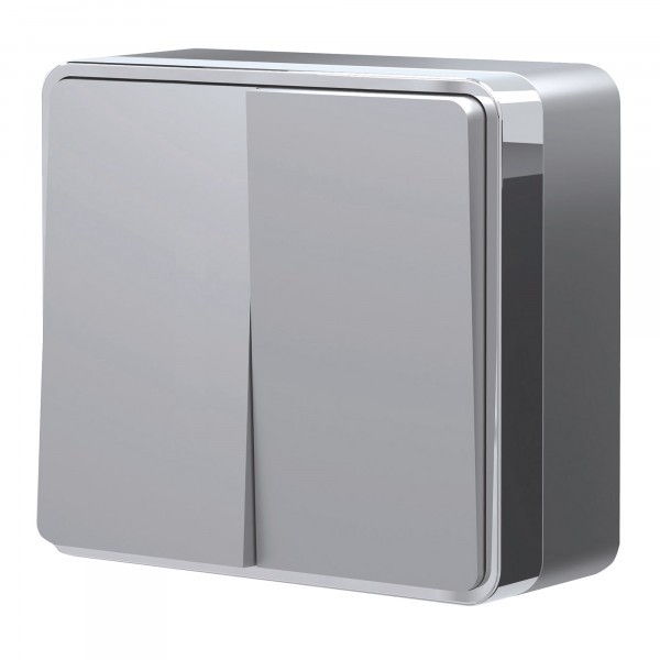 Выключатель Серебряный Открытой установки2-х клав GallantW5020006 (10)