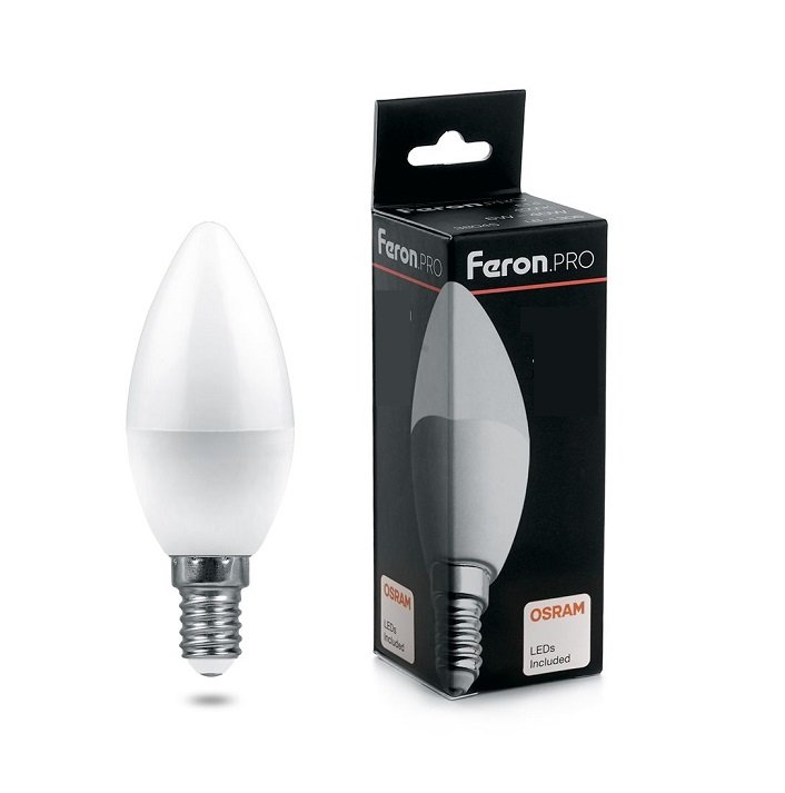Лампа светодиодная 9Вт  4000K E14 Свеча матовая Feron(10/100)