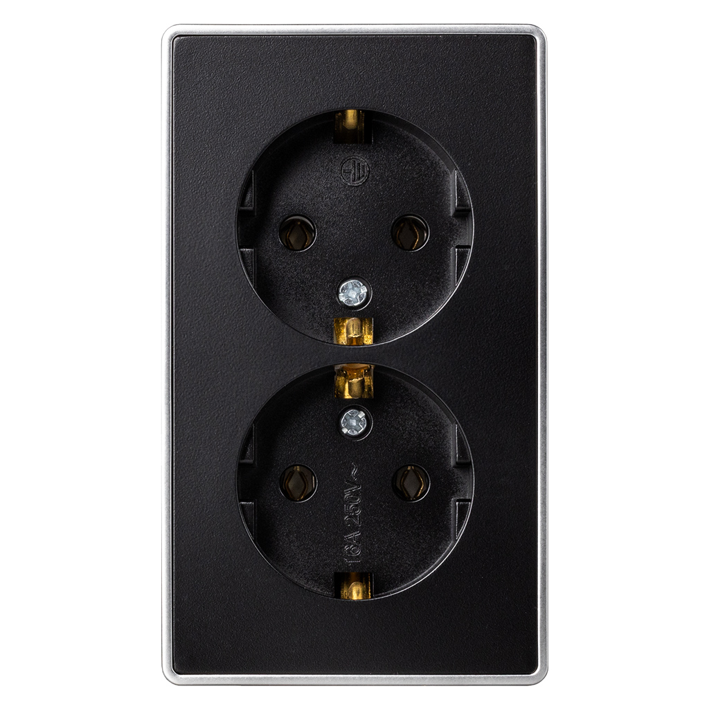 Розетка 2-местная 16А с заземлением черная "Сириус" (10)