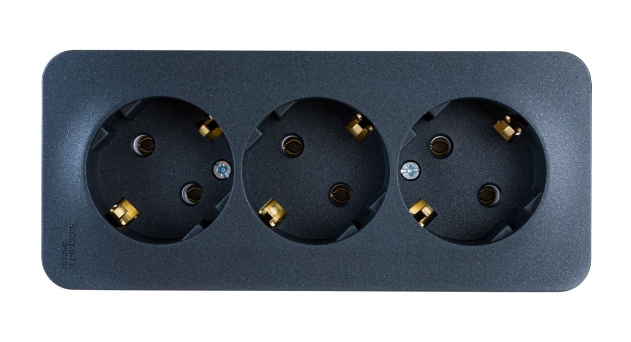 Антрацит розетка 3-м ОП Blanca 16А IP20 250В с заземлением с изолир. пластиной SE BLNRA0 (5)