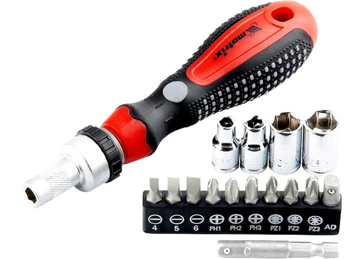 Отвёртка реверсивная с набором бит и насадок торцевых,CrV,1/4",16шт//MATRIX (12)