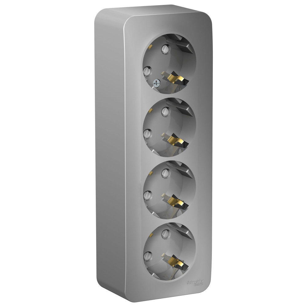 Алюминий Розетка 4-м 16А IP20 250В с заземл. защ. шторки с изолир. пластиной SE BLNRA011413 (4)