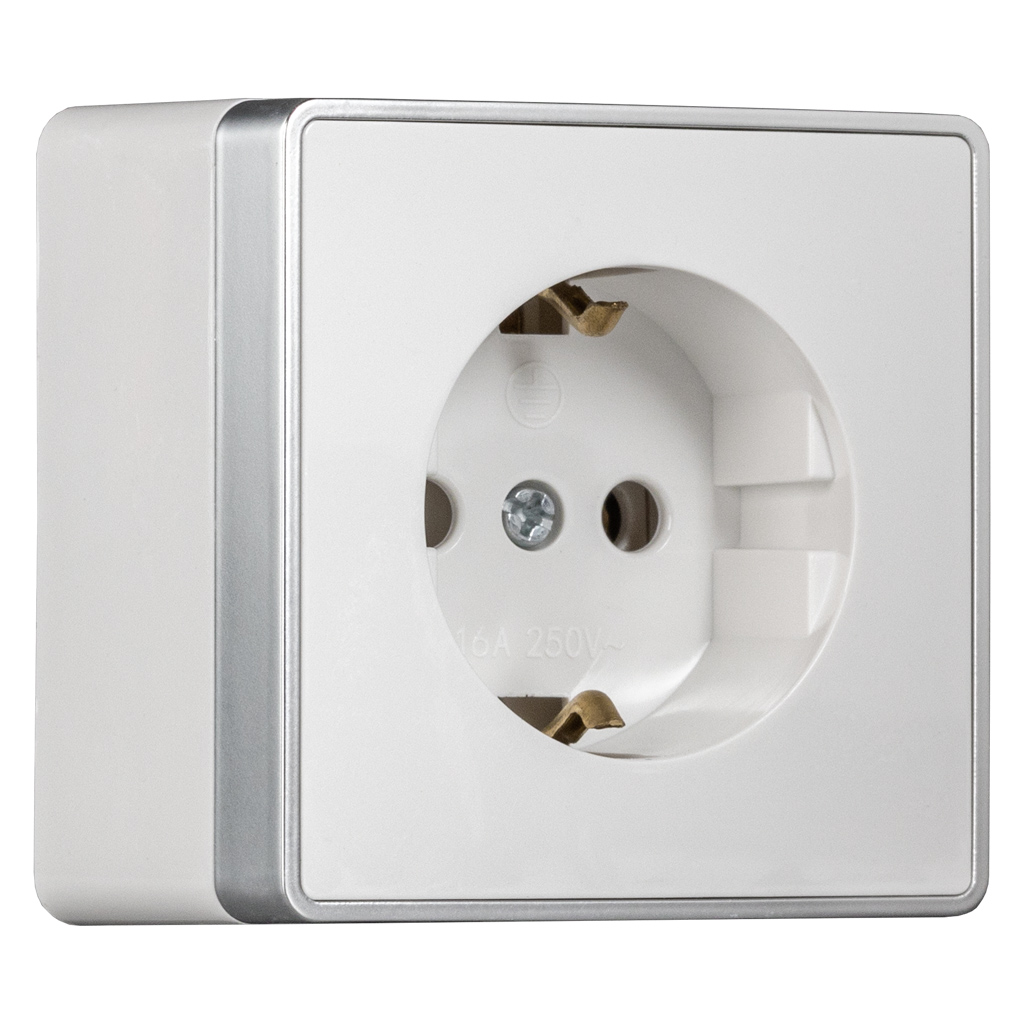 Розетка 1-местная 16А с заземлением белая "Сириус" Smartbuy (10)