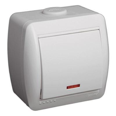 Выключатель Белый Открытой установки 1-клавишный С подсветкой Lezard(10)