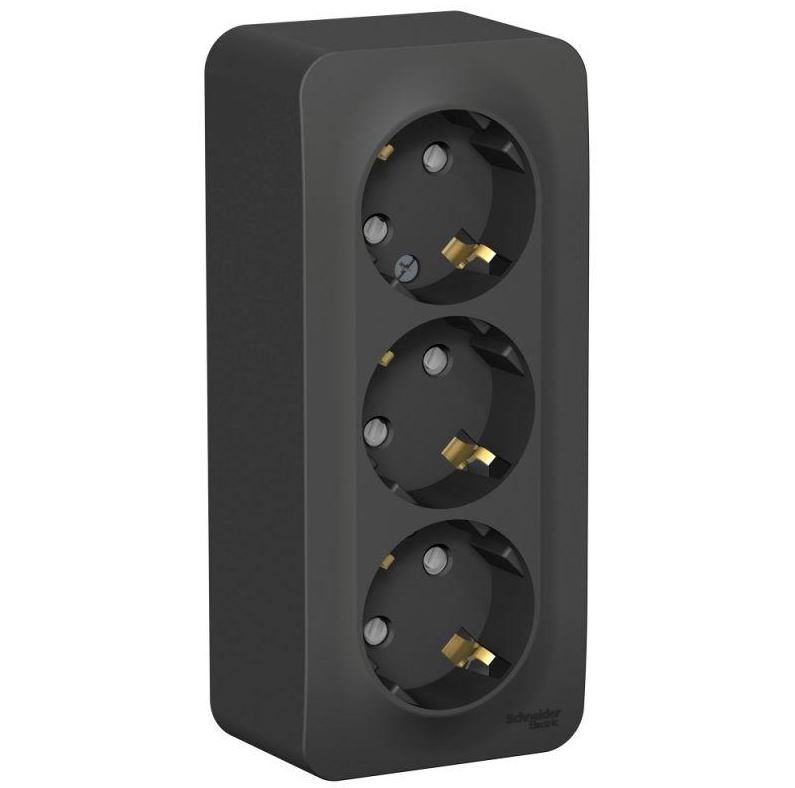 Розетка 3-м ОП Blanca 16А IP20 250В с заземл. защ. шторки с изолир. пластиной антрацит SE BLNRA01131