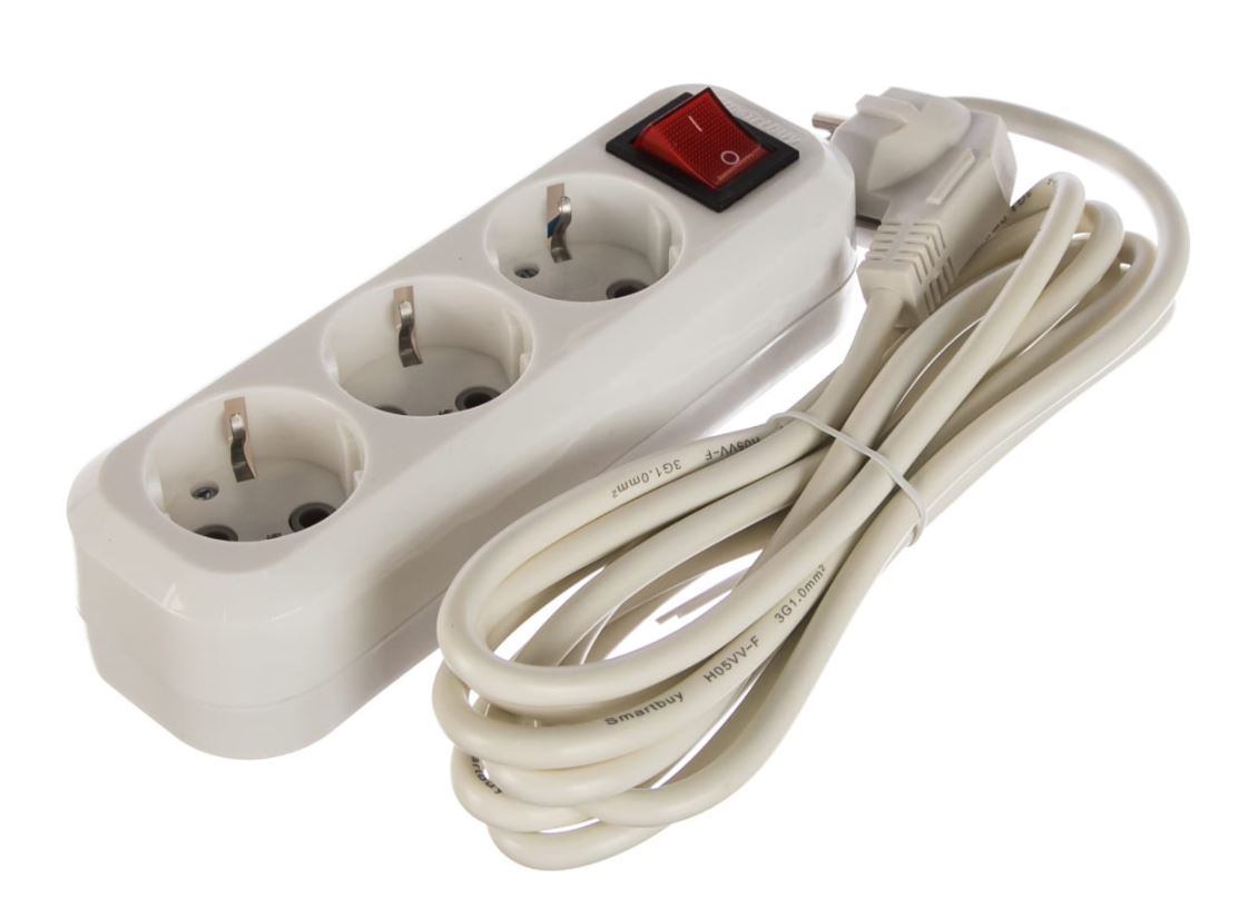 Удлинитель New, 3 гнезда 3 метра 16А/3,5кВт с заземлением ПВС 3х1,0 мм² (SBE-16-3-03m-Z) (40)