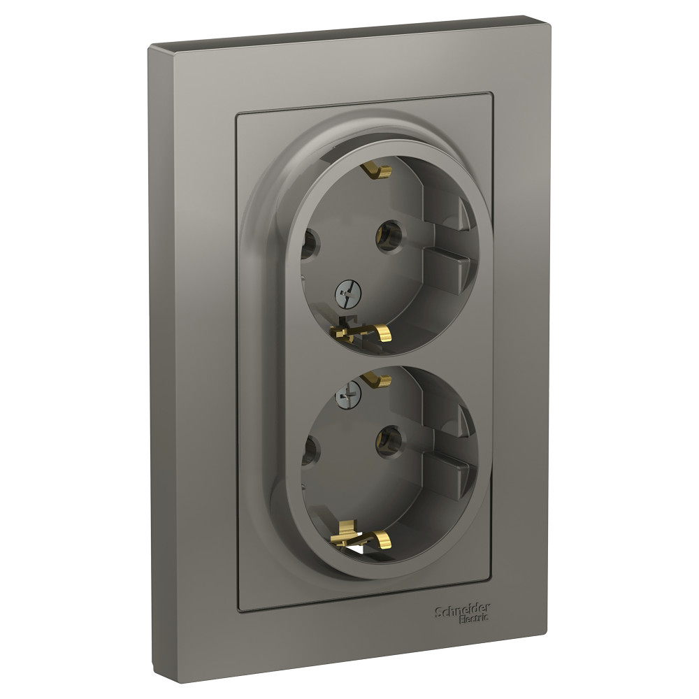 Сталь розетка 2-м в сборе СП AtlasDesign 16А IP20 с заземл. SE ATN000924 (6)
