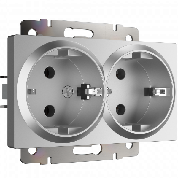Розетка Серебряный Скрытой установки 2-х мест с заземлением W1172006 (10)