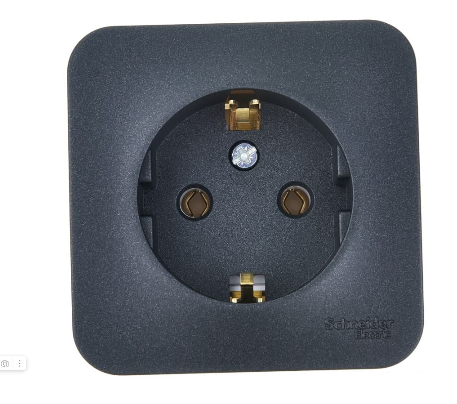 Антрацит розетка 1-м ОП Blanca 16А IP20 250В с заземлением с изолир. пластиной SE BLNRA0 (12)