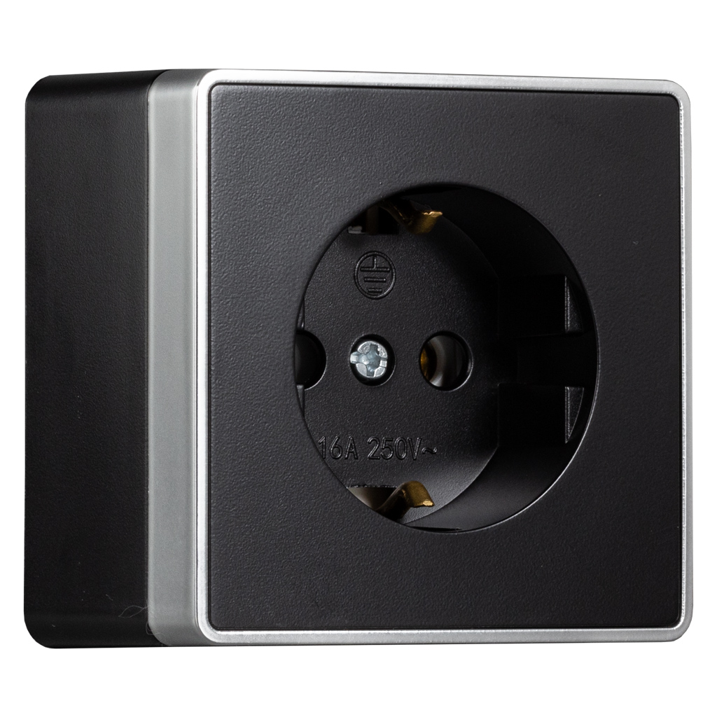 Розетка 1-местная 16А с заземлением черная "Сириус" (10)