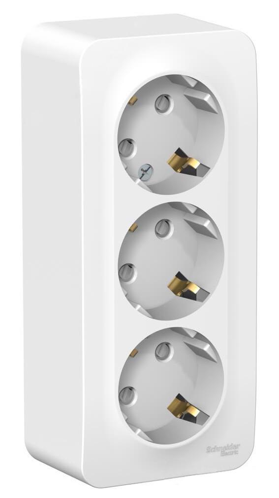 Белый розетка 3-х местная окрытой установки  без заземления  SchE BLANCA (6)