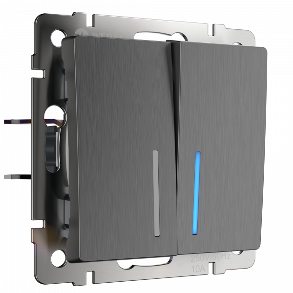 Выключатель Графит рифленый Скрытой установки 2-х клав С подсветкой Werkel W1120104 (10)