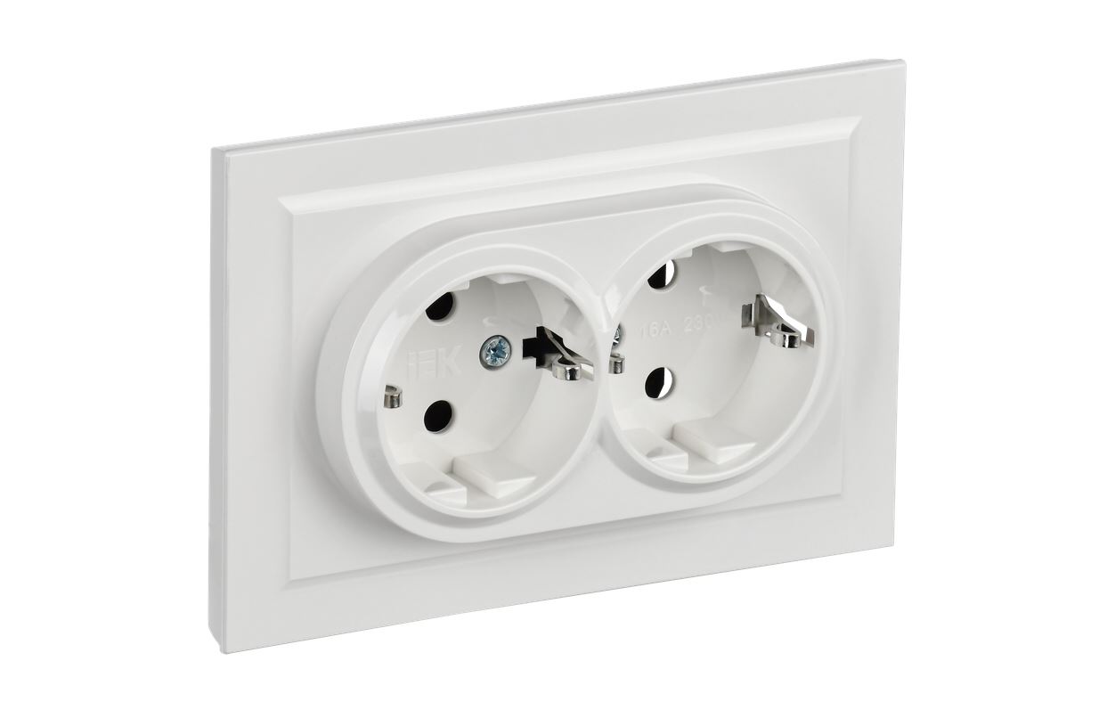Розетка двойная с заземлением бе з защитных шторок 16А в сборе РС12-3-Б рБ белый BRITE (10)