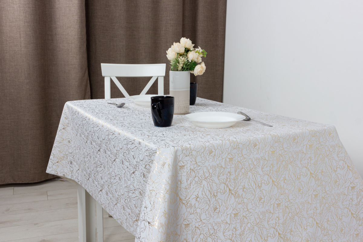 Клеёнка PU Shine, 140 см., 491-1, Роза на белом (20м)