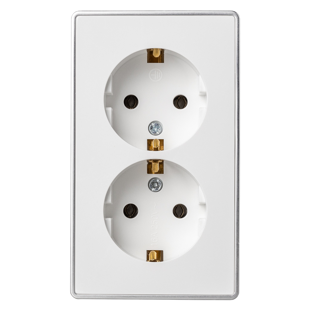 Розетка 2-местная 16А с заземлением белая "Сириус" (10)