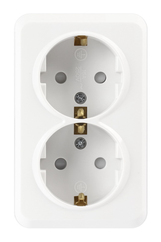 Розетка Белая 2-х местная открытой установки с заземлением  "Юпитер" Smartbuy (10)