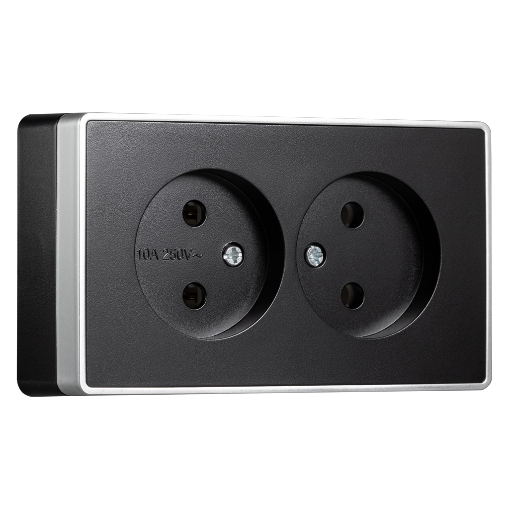 Розетка 2-местная 10А без заземления черная "Сириус" (10)