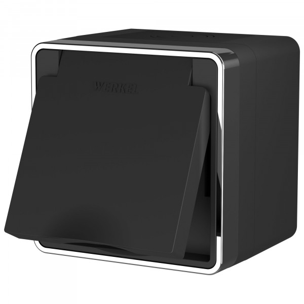 Розетка Черный/хром Открытой установки IP44 с защитными шторками и крышкой Gallant W5071235 (10)