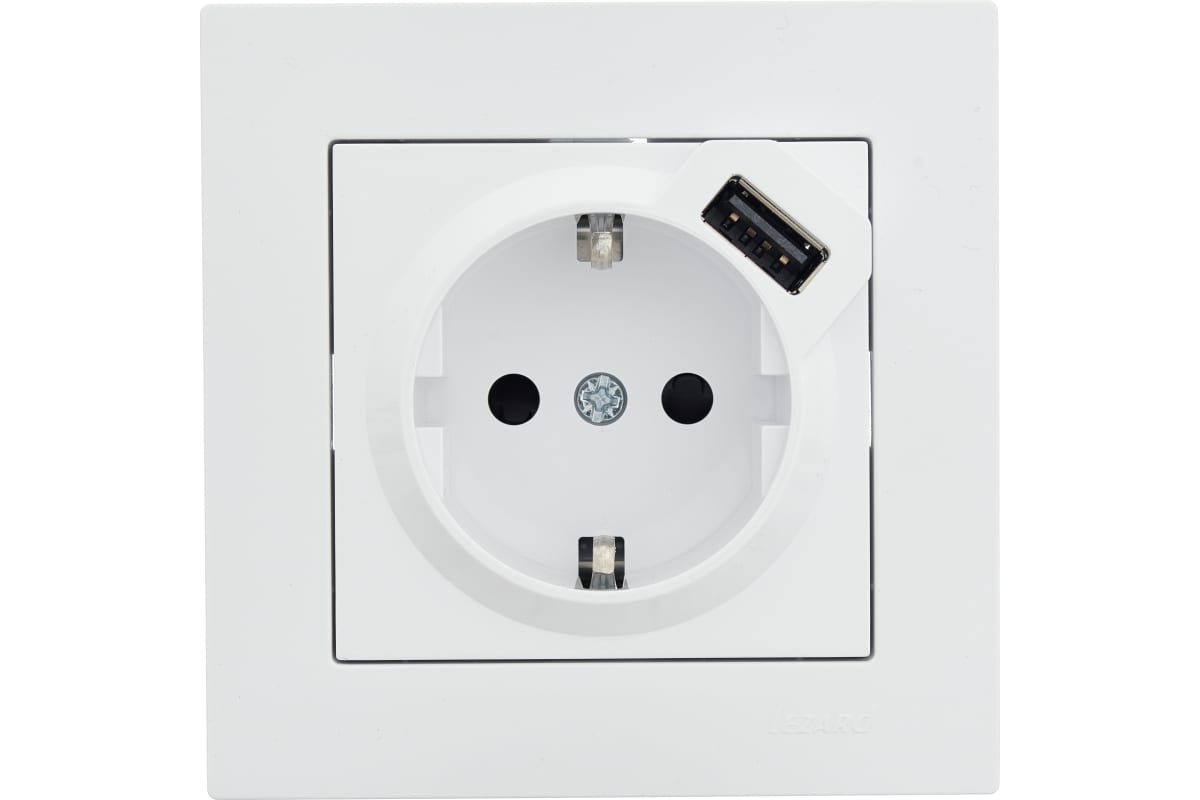 Белая розетка с/з + USB разъём VESNA (10)