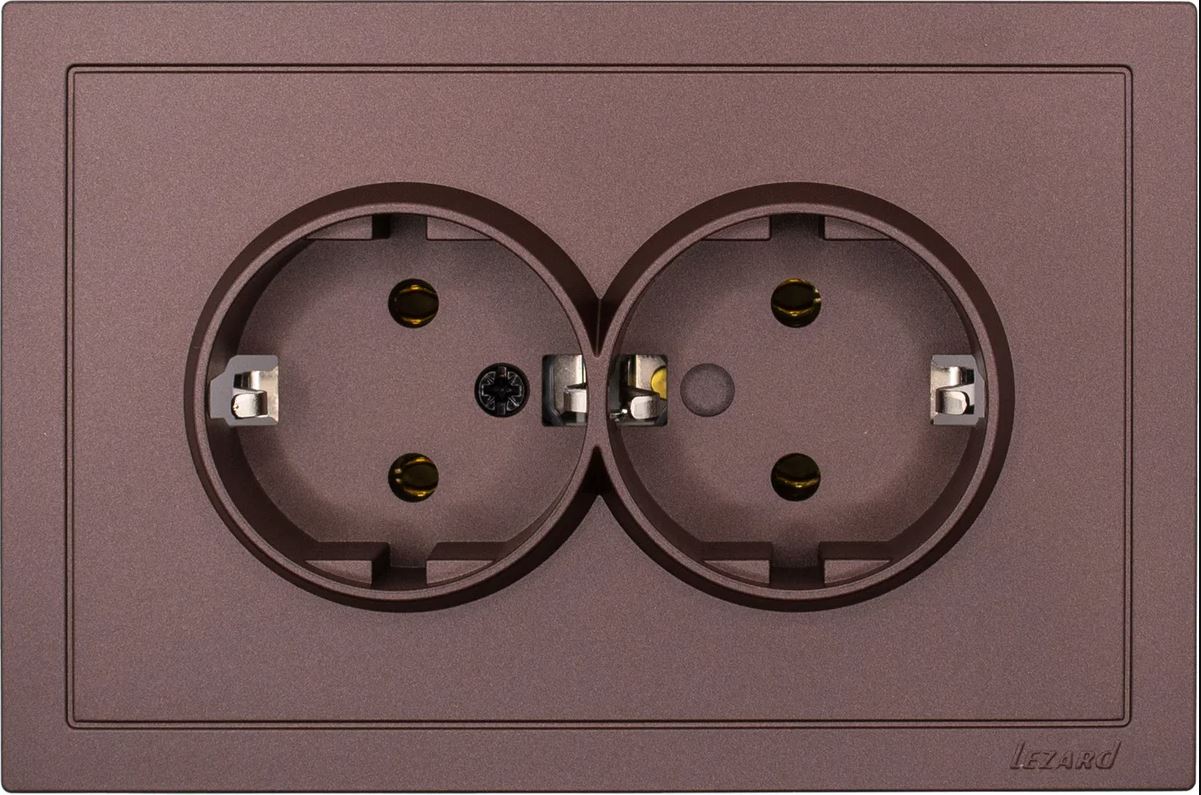 Розетка 2-ая с/з ПБТ шоколад безвинтовой зажим/клемма ZIMA (10шт/120шт)