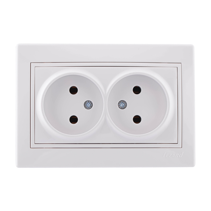Розетка Белая 2-х местная скрытой установки без заземления  Lezard(120/10)