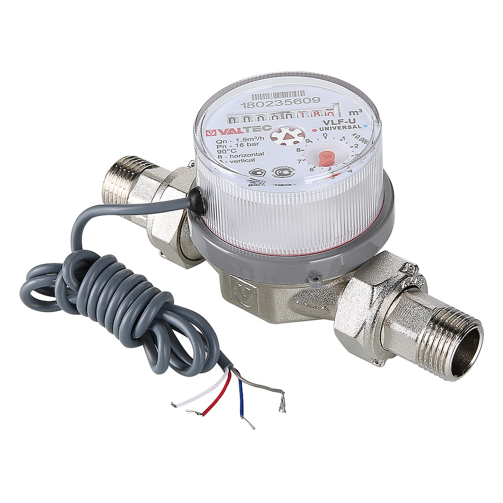 Водосчетчик унив, квартирный, с импульсным выходом, до +90^С, 1,5м3, 1/2", 80 мм (NEW)