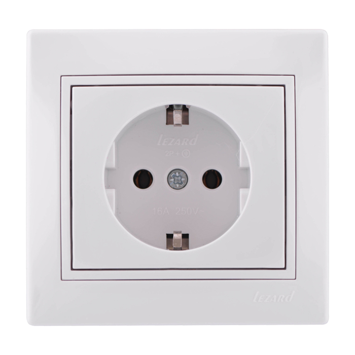 Розетка Белая 1 местная скрытой установки с заземлением Lezard(120/10)