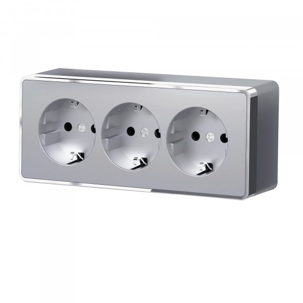 Розетка Серебряный Открытой установки 3-х мес с заземлением и шторками Gallant W5073106 (5)