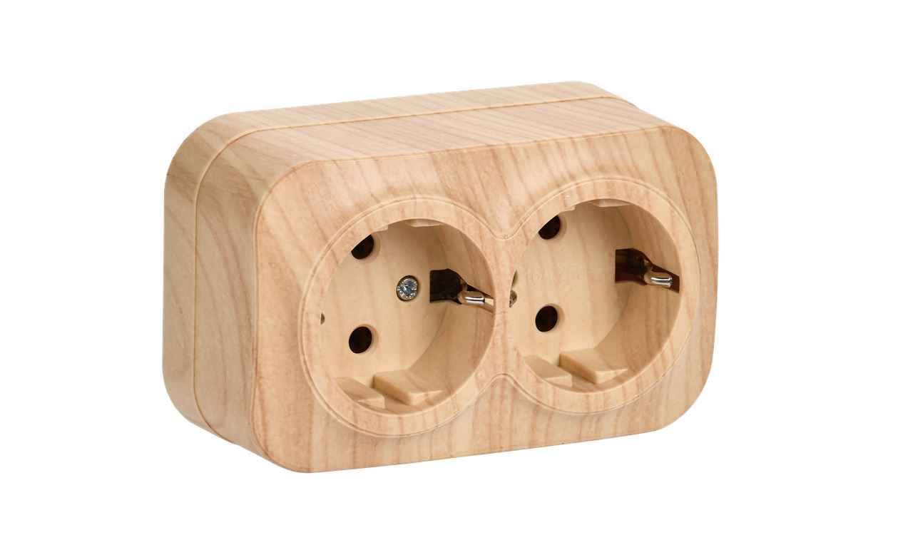 Розетка 2-м ОП GLORY РС22-3-ХС 16А с заземл. сосна IEK ERH21-K34-16 (18)