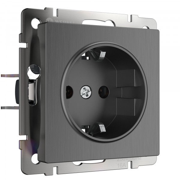 Розетка Графит рифленый Скрытой установки с защитными шторками 1 мест С заземлением WL04 Werkel (10)