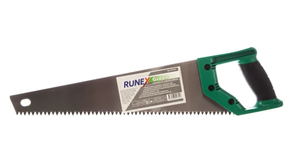 Ножовка по сырой древесине 400мм прямой крупный зуб, 3,5 з/д, 2-компан. рук. "Runex Green"