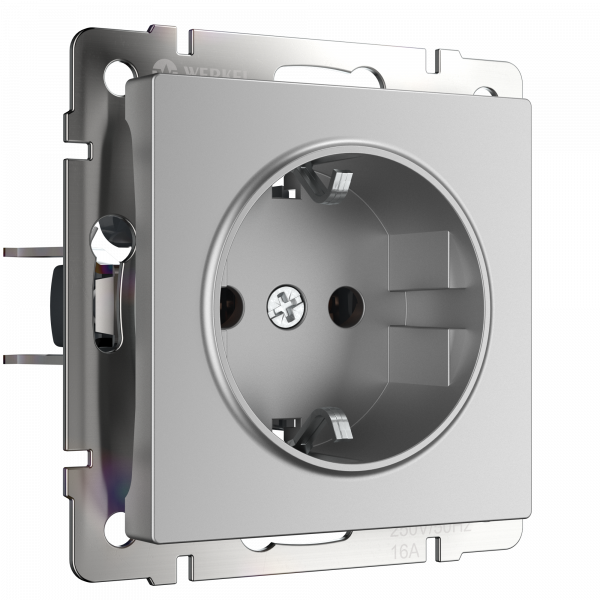 Розетка Серебряный Скрытой установки 1 мест  С заземлением, со шторкой W1171106 Werkel (10)