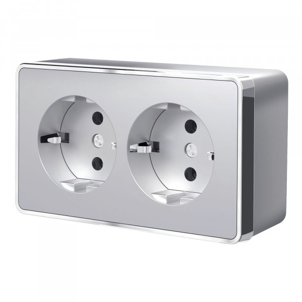 Розетка Серебряный Открытой установки 2-х мест с заземлением Gallant W5072106 (5)