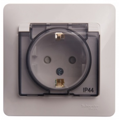 Розетка Белая 1-местная с защитной крышкой  с заземлением в сборе СП 16А  Glossa (10)