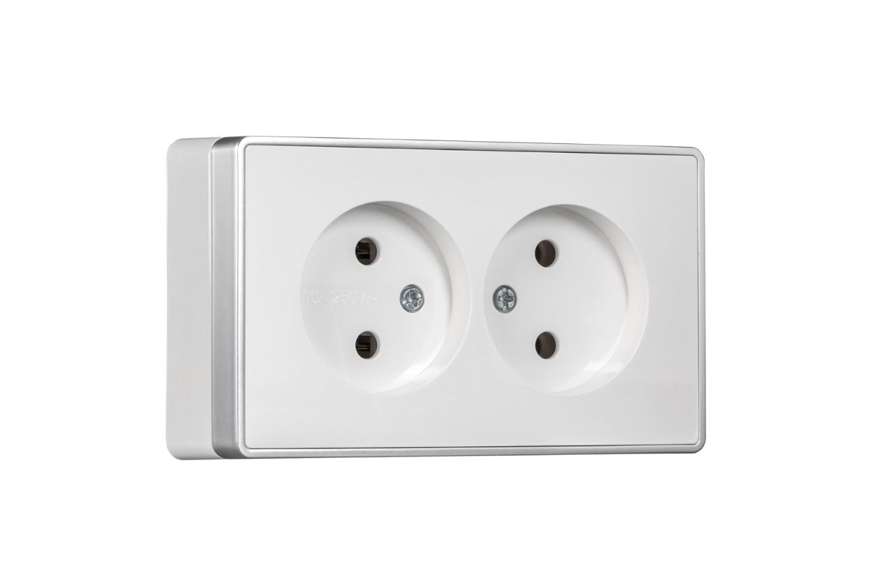 Розетка 2-местная 10А без заземления белая "Сириус" (10)