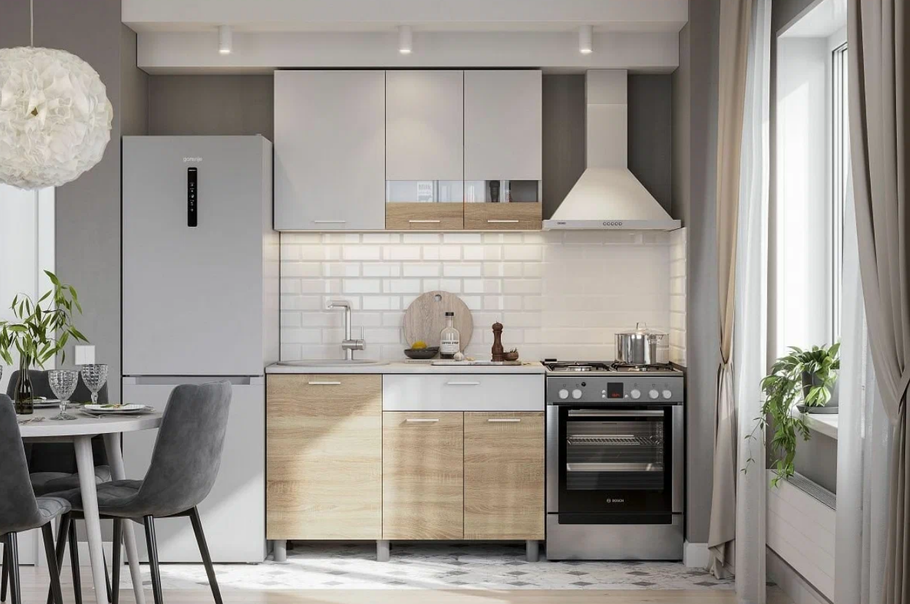 Кухонный гарнитур "КГ - 4(1200)" (Белый /Дуб Сонома / Белый / Антарес)