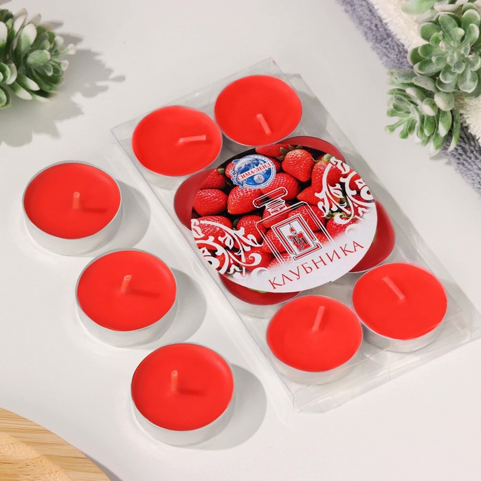 Набор свечей чайных ароматических, 6 шт+2 шт, клубника 474811