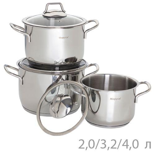 Набор кастрюль 6 пр. из нерж.стали со стекл. кр. (2л, 3л, 3,7л)