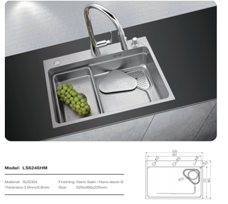 Мойка многофунк-я "ARFA" 62x46х22,5см, нерж. сталь (толщина металла 0,9 мм)(_1_)