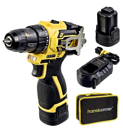 Дрель акк б/щ Hanskonner PLATINUM, 14, 4В, 45Нм, 2х2.0Ач, 10мм, сумка-кейс