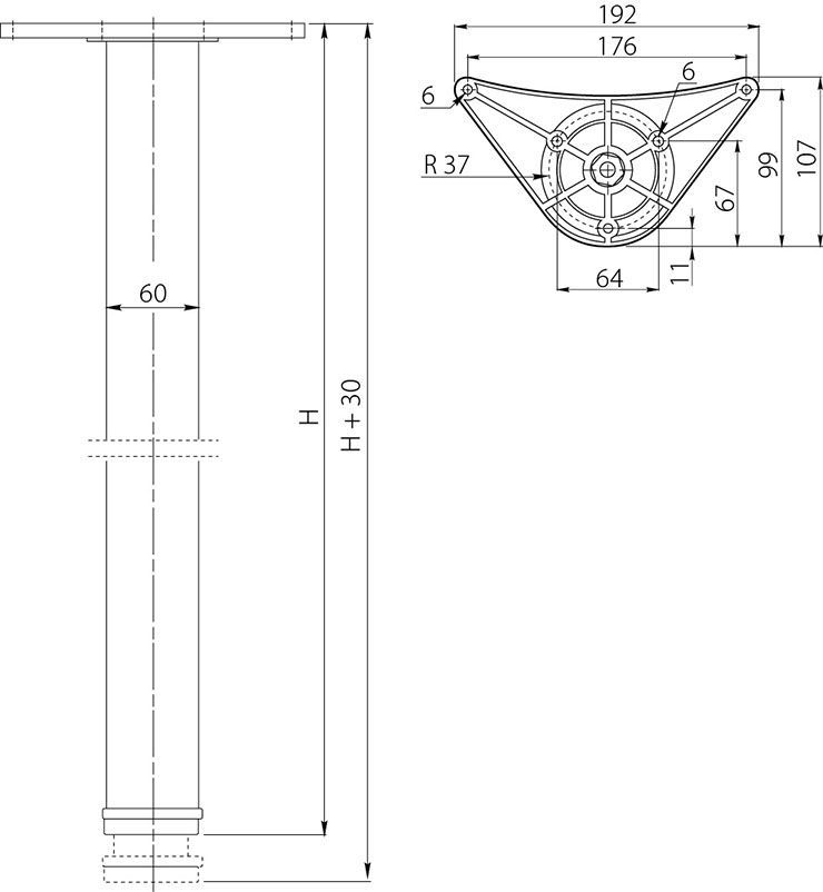 Опора для стола 820*60 хром (усы) (4)