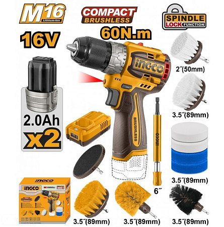 Набор шуруповерт 60Hm + невелир3D + дальномер 100м, 16В, 2 АКБ 2.0 Ah. INGCO COSLI250101 (2)